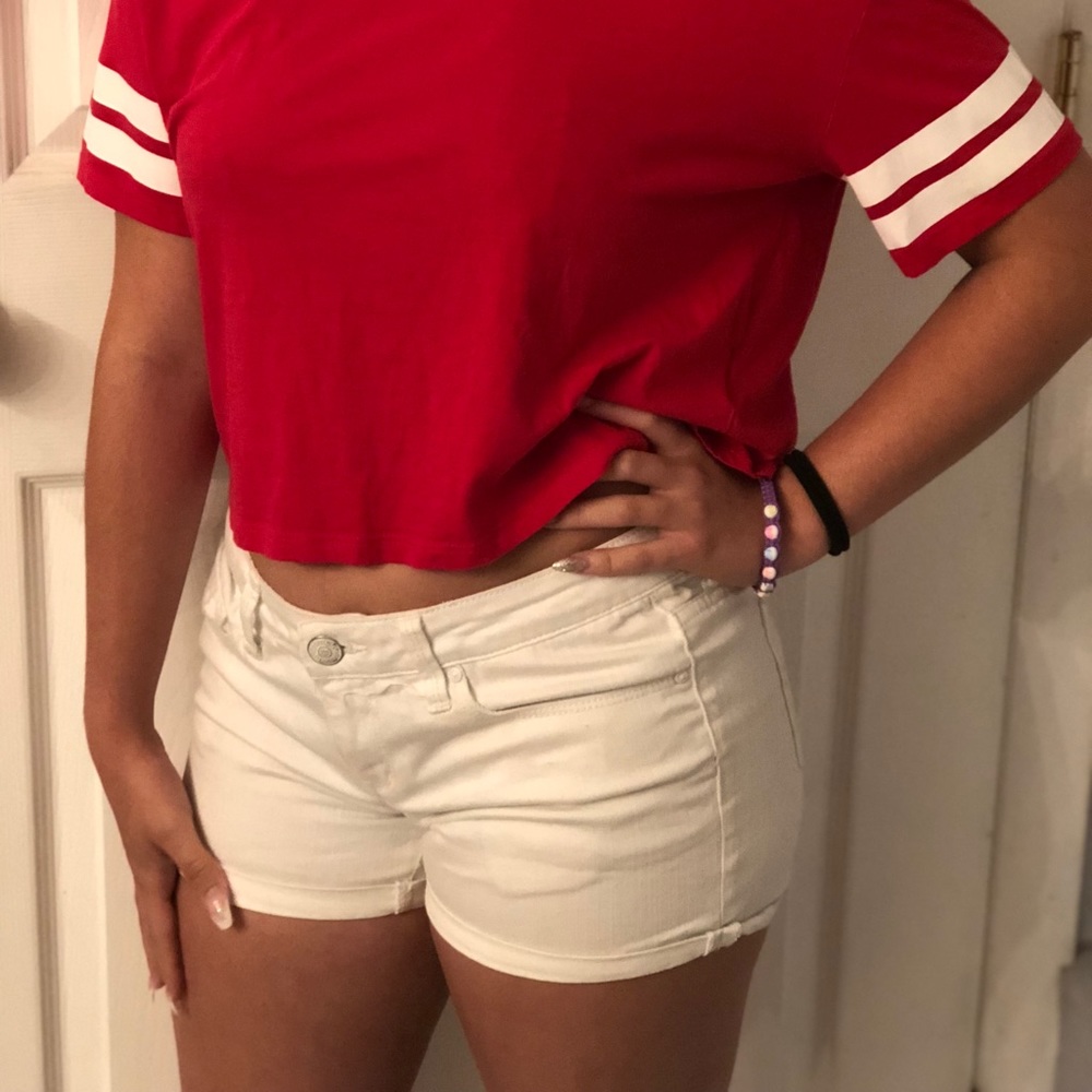 White jean shorts